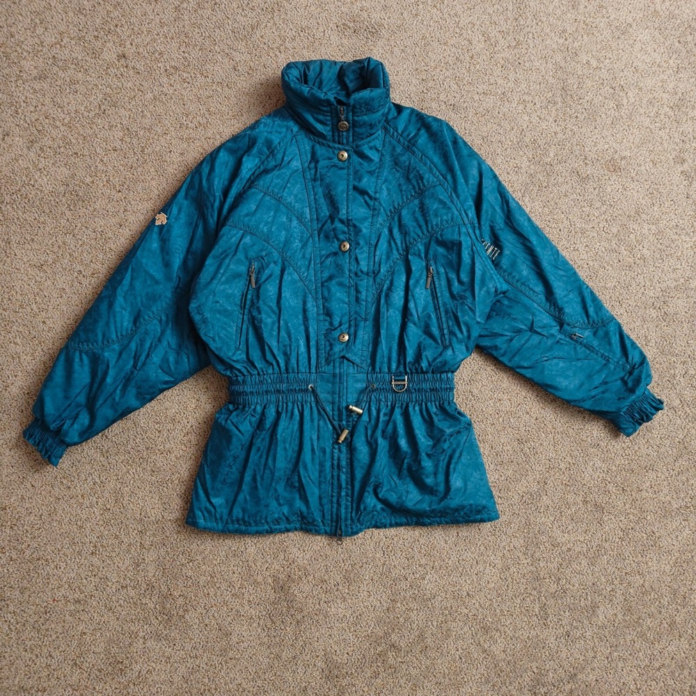 Vintage Descente‎ Teal Floral Ski Jacket Women's Size 10 Winter Warm Coat - Picture 2 of 16